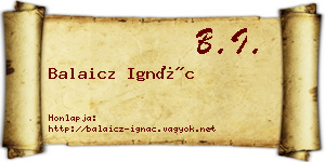 Balaicz Ignác névjegykártya